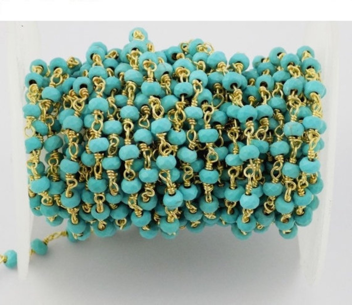 Natural Turquoise 3.5mm Rondelle Faceted 24k Gold Plated Beaded Chain