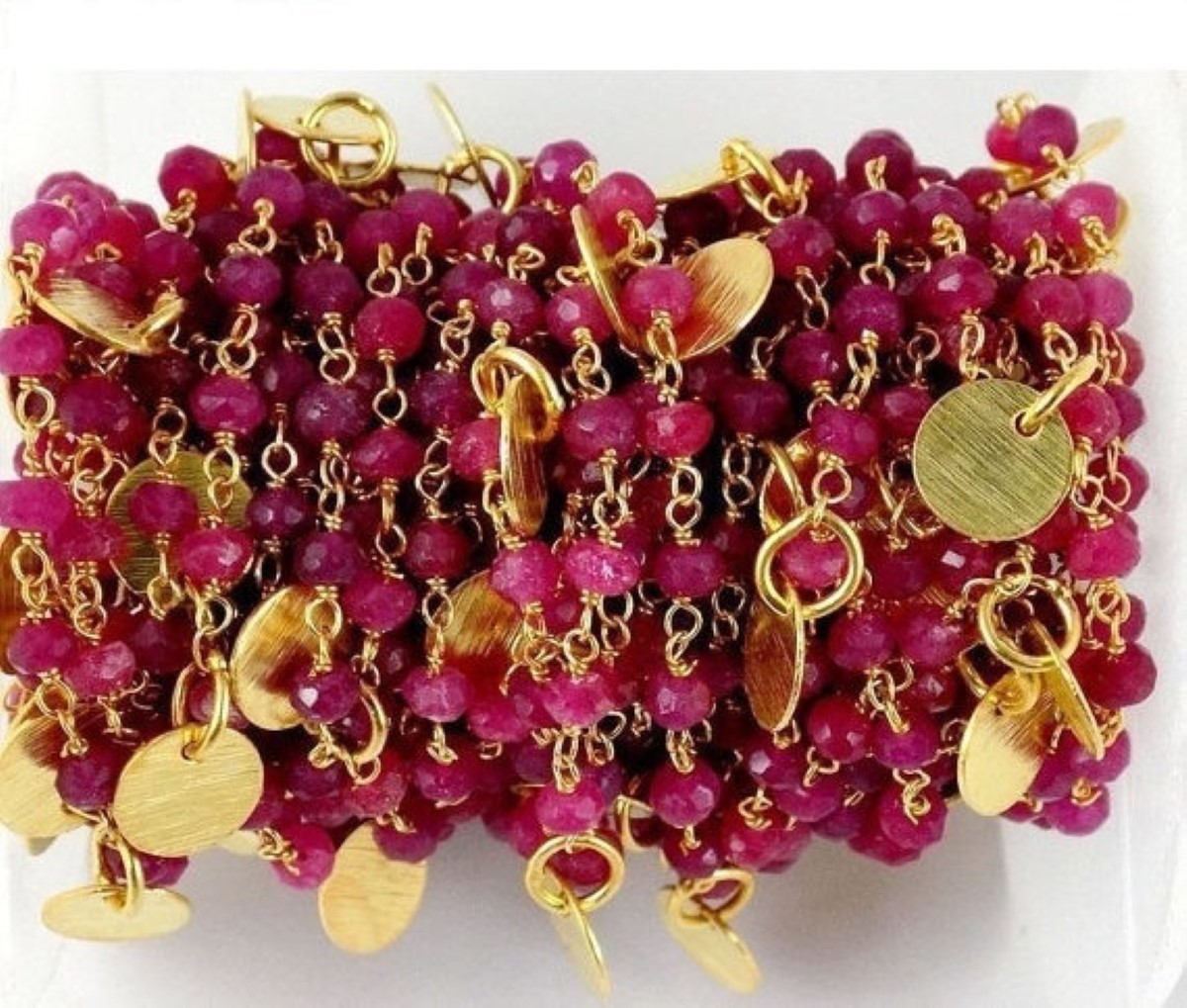Aventurine Ruby Gemstone Faceted Beaded Chain 24k Gold Plated 3.5-4mm