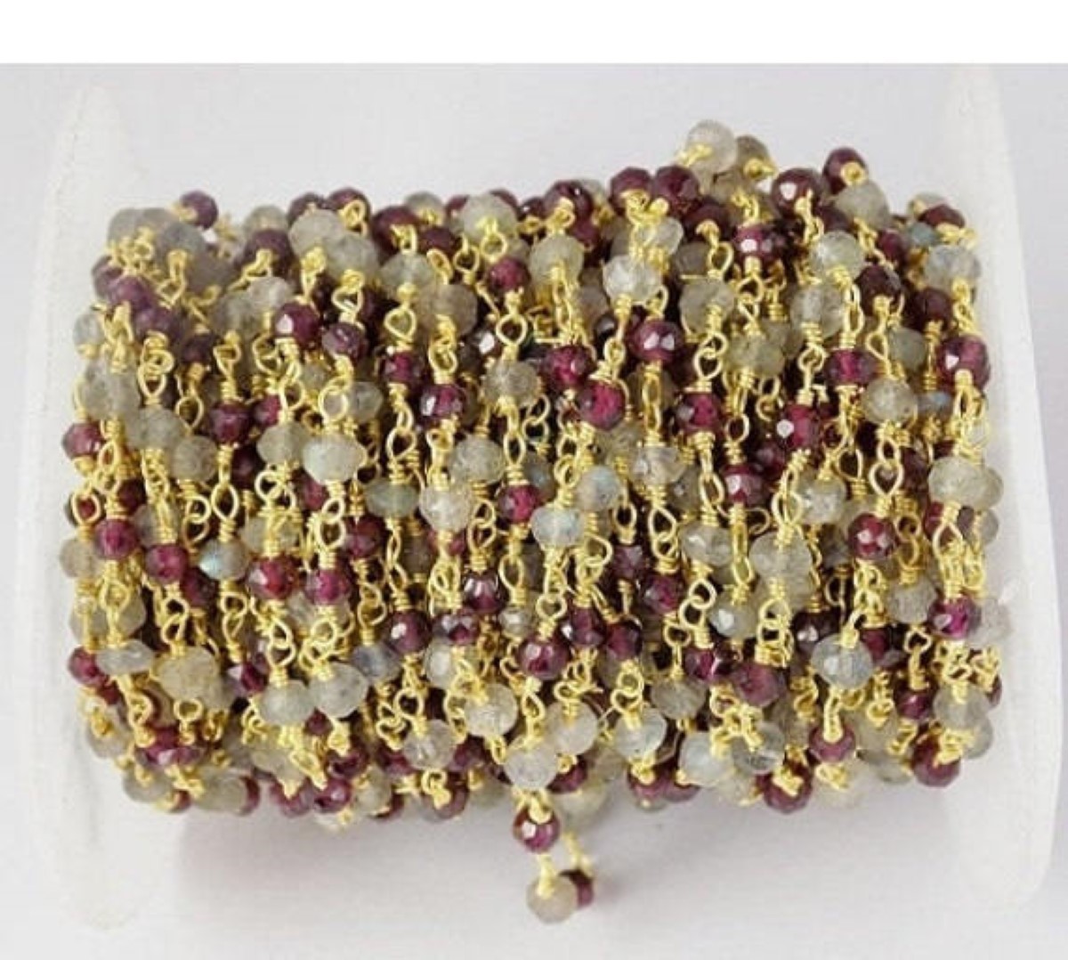 Labradorite Garnet 3-4mm Rondelle Faceted 24k Gold Plated Beaded Chain