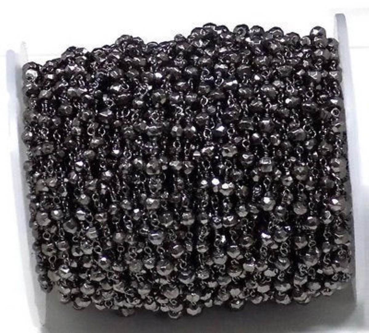 Black Pyrite in Black Wire Rosary Beaded Chain 3-4 mm Faceted Beads