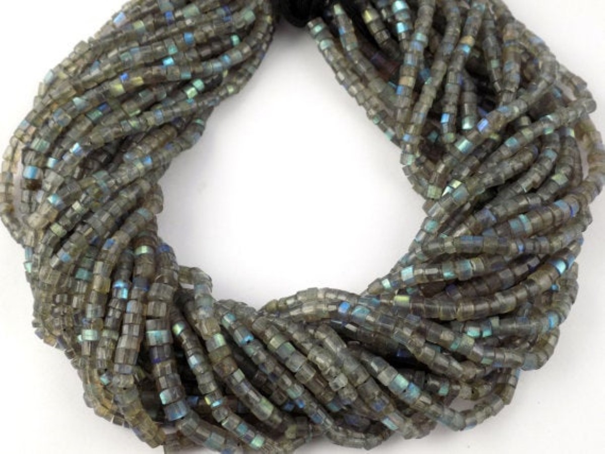 Labradorite Gemstone Heishi Shape Faceted Rondelle Wheel Tyre 3.5-4mm