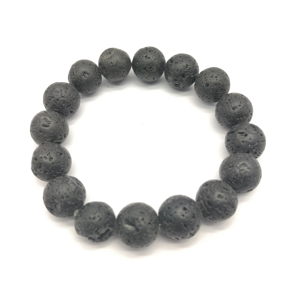 Black Lava 16 Beads Bracelet 12 mm, Round & Smooth 7 Inch long. ZZ13