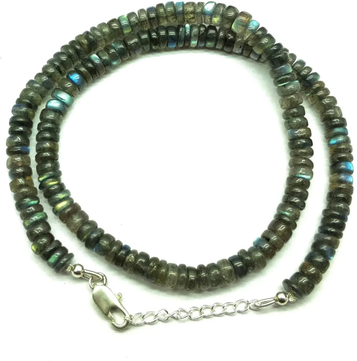 5-6mm Blue Flash Labradorite Gemstone Beads Adjustable Necklace 16"