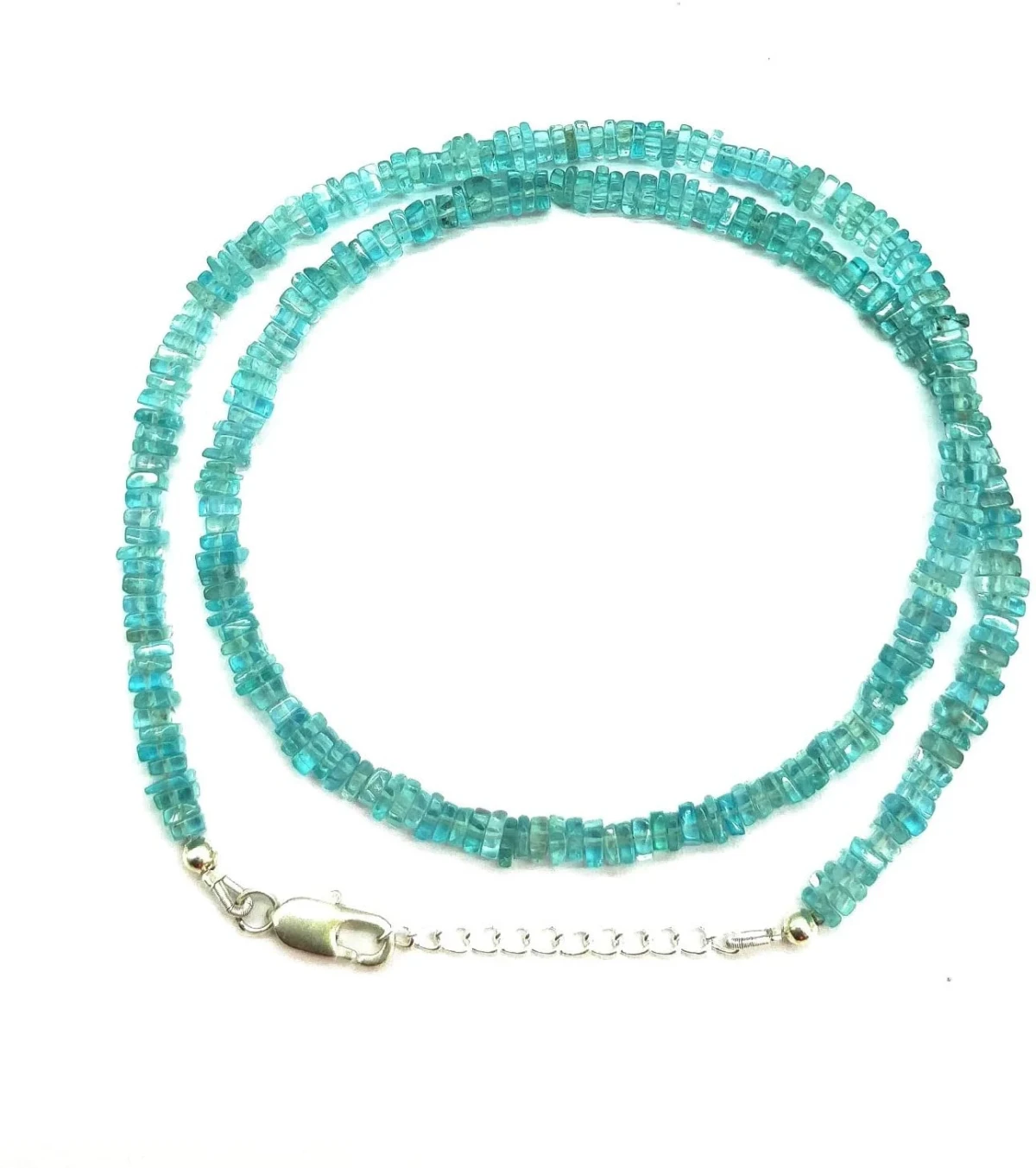 Aqua Apatite Adjstable Gemstone Beads Heishi Smooth 3.5mm Necklace 16"